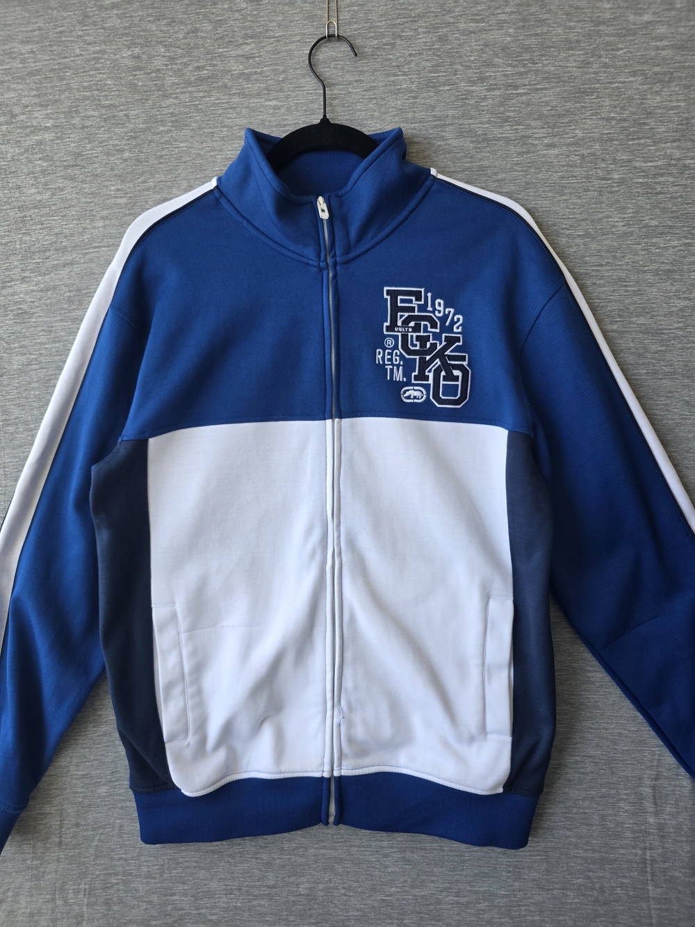 Ecko Unltd Track Jacket Men’s Medium Blue White Full Zip Y2K 1972 Embroidered